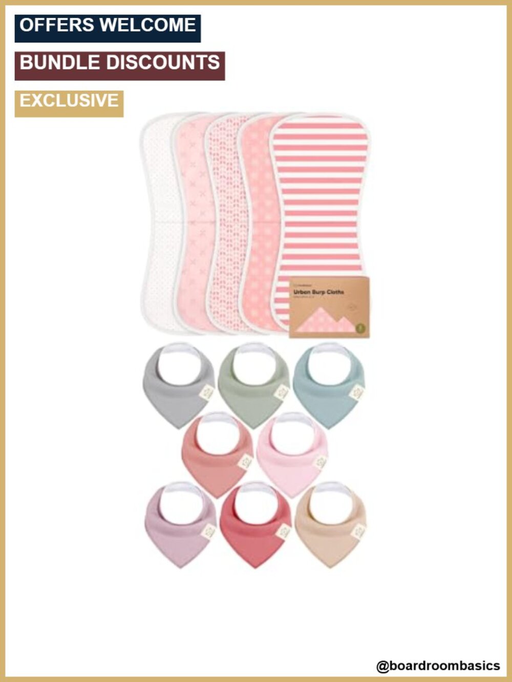 5-Pack Burp Cloths & 8-Pack Bandana Bibs Set Ultra Absorbent Cotton
